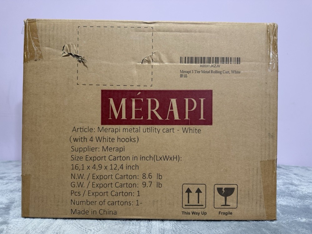 Merapi 3 Tier Metal Rolling Cart - White