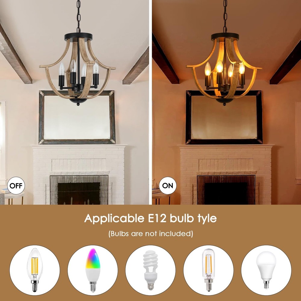 LAMPKEDUO 4-Light Rustic Pendant Ceiling Fixture