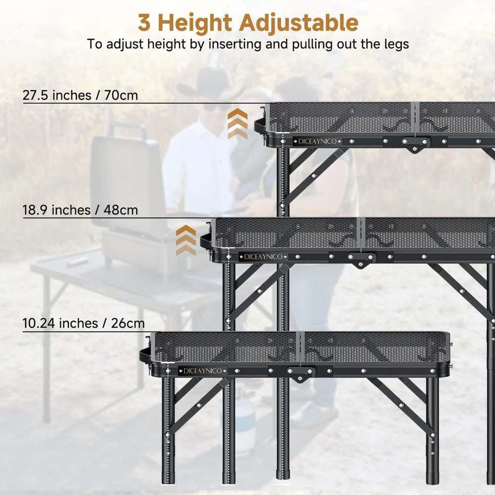 Folding Camping Table, 22" x 15" Picnic Table with 3 Adjustable Height Max 27...