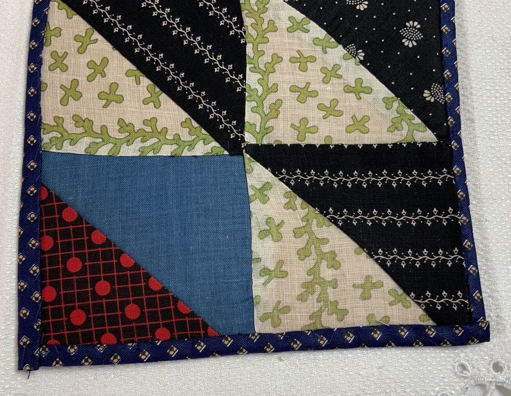 Antique Vintage Patchwork Small Doll Quilt Or Table Topper, 4 Patch W/ Triangles