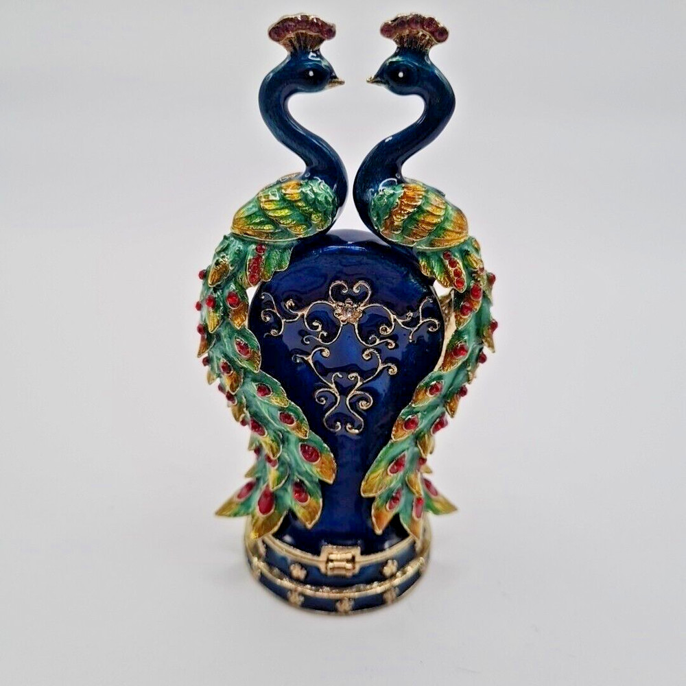 Decorative Peacock hand painted crystal clock and keepsake trinket box
