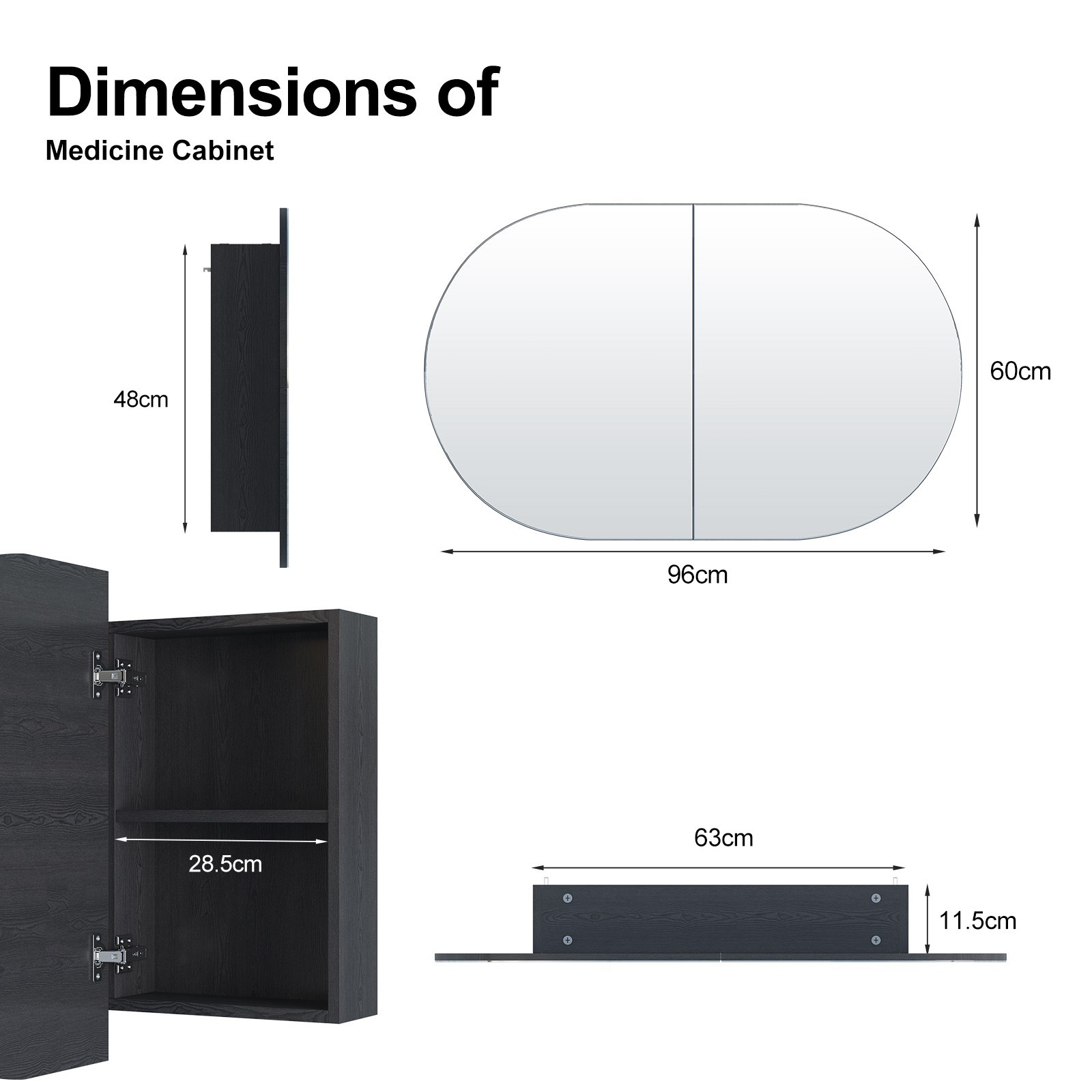 Oval Medicine Cabinet with Mirror Bathroom Mirror Cabinet with 5 Storage,2 Doors