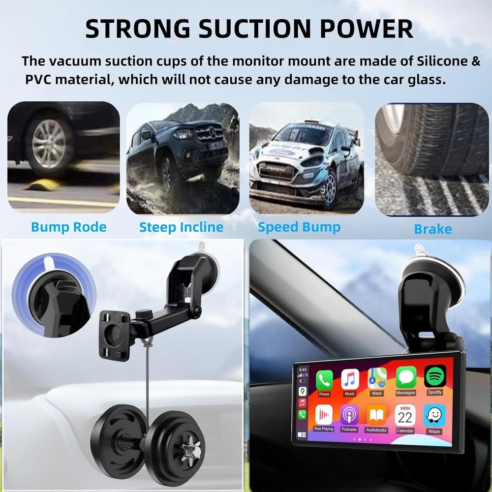 Carplay Mount, 360° Flexible Windshield Dashboard Holes Bracket, Black