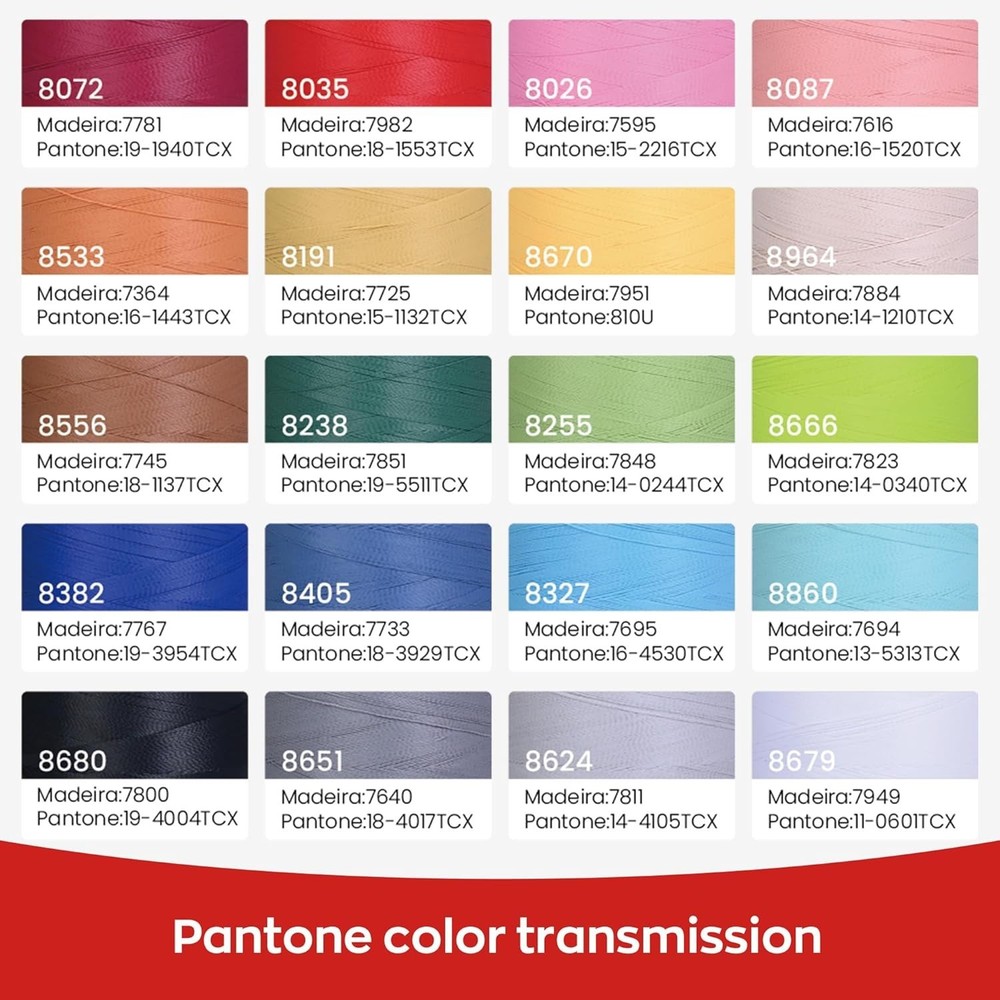 Embroidery Machine Thread 20 Colors 40WT 2500M Matte Polyester Cones