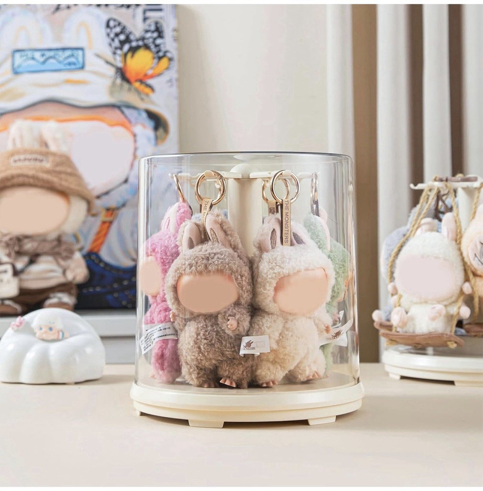 Transparent Rotating Display Box for Labubus Dustproof Stackable Holder Case