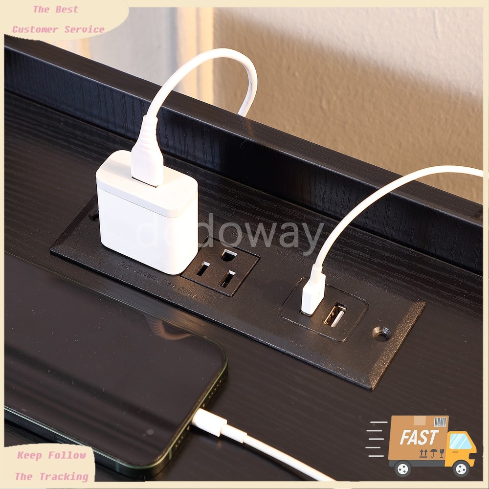 2 Set Black Bedside Table Nightstand End Side Table With USB Charging Station