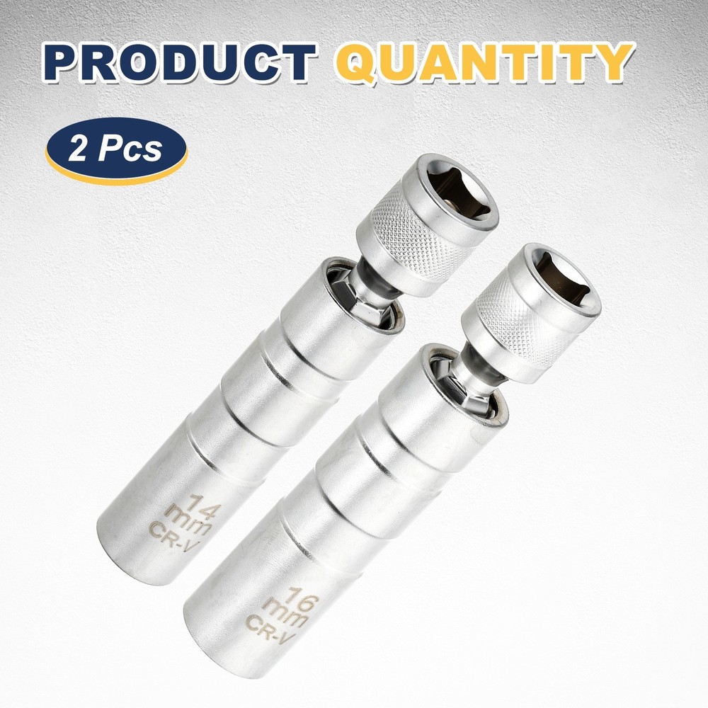 2pcs Spark Plug Socket 3/8" Drive 14/16mm Magnetic Spark Plug Socket Silver