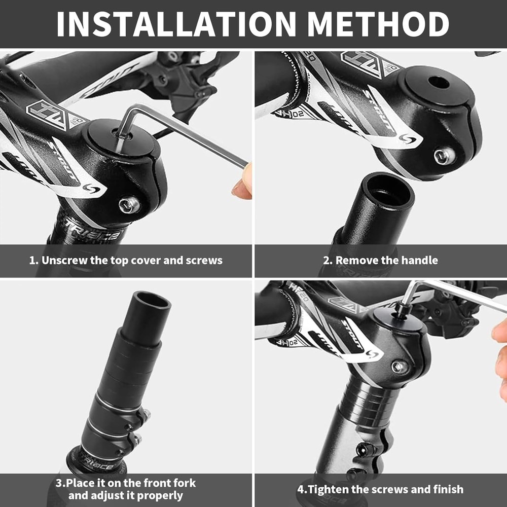 Bike Stem Riser Adjustable,Handlebar Extender, Increases Height 1-1/8", Black