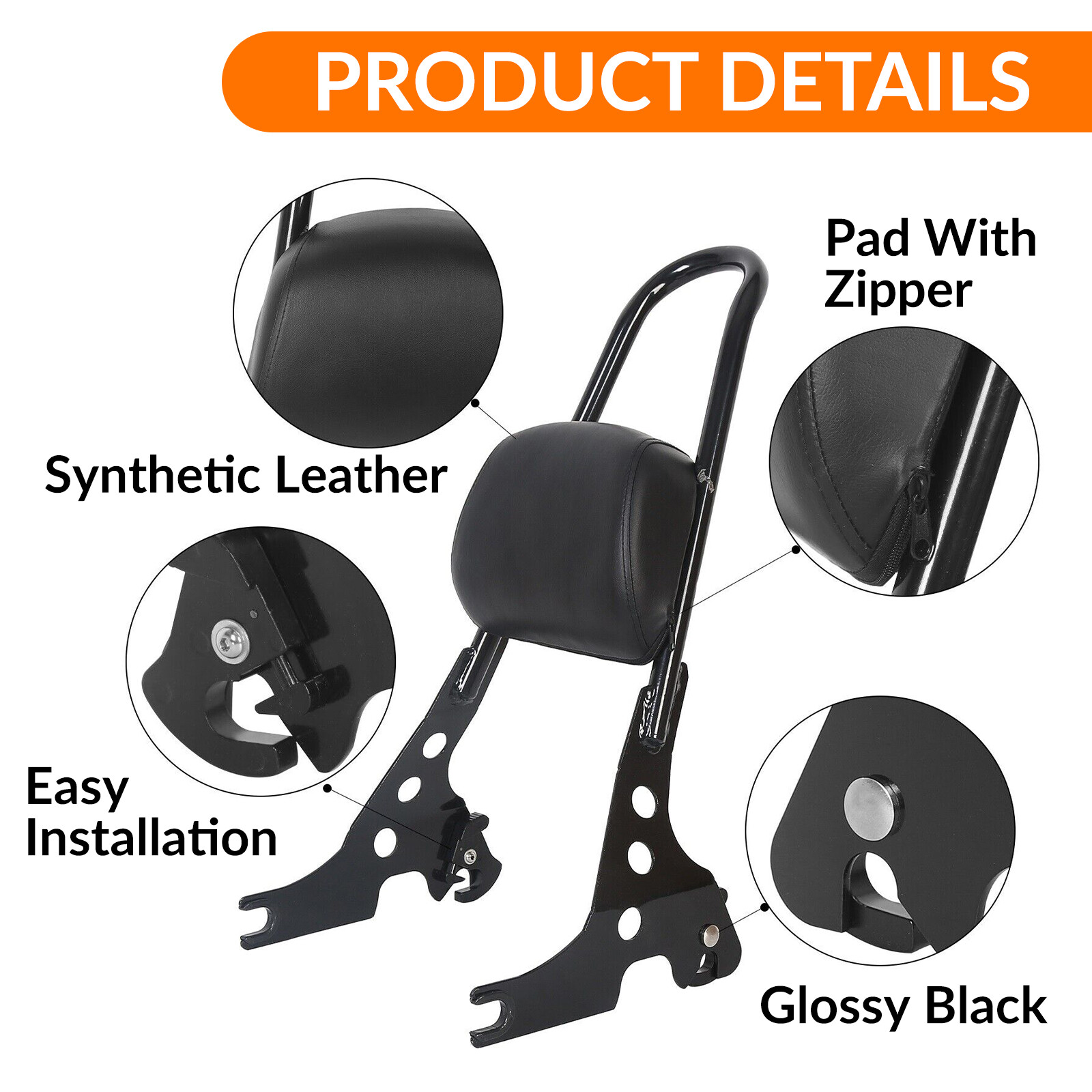 Detachable Passenger Sissy Bar Backrest Pad For Harley Sportster 1200 883 04-UP
