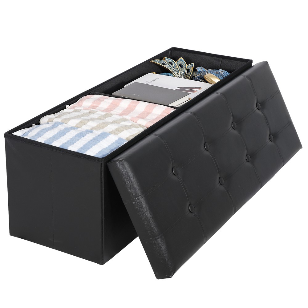 43" Folding Storage Ottoman Bench Storage Stools Footrest for Home Organizer