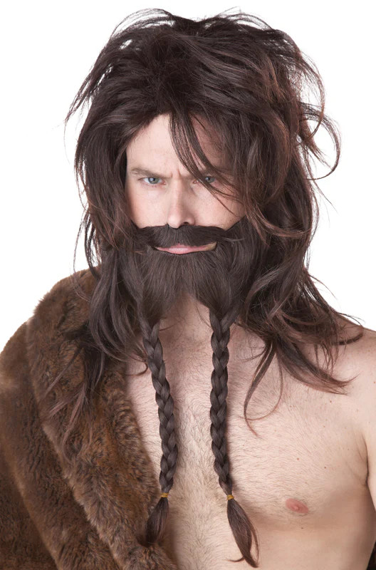 Viking Warrior Costume Wig and Beard (Brown)