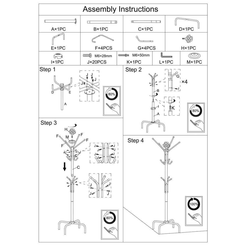 8-Hook Metal Coat Tree Stand Purse Hanger Hat Rack 6 ft Hallway Entryway Mudroom