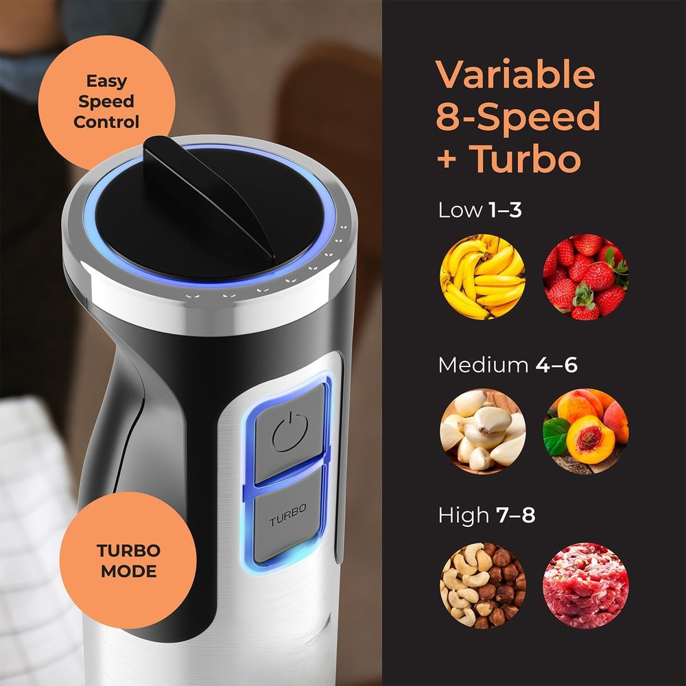 Immersion Hand Blender Complete - 8-Speed Immersion Blender with 7 Attachments