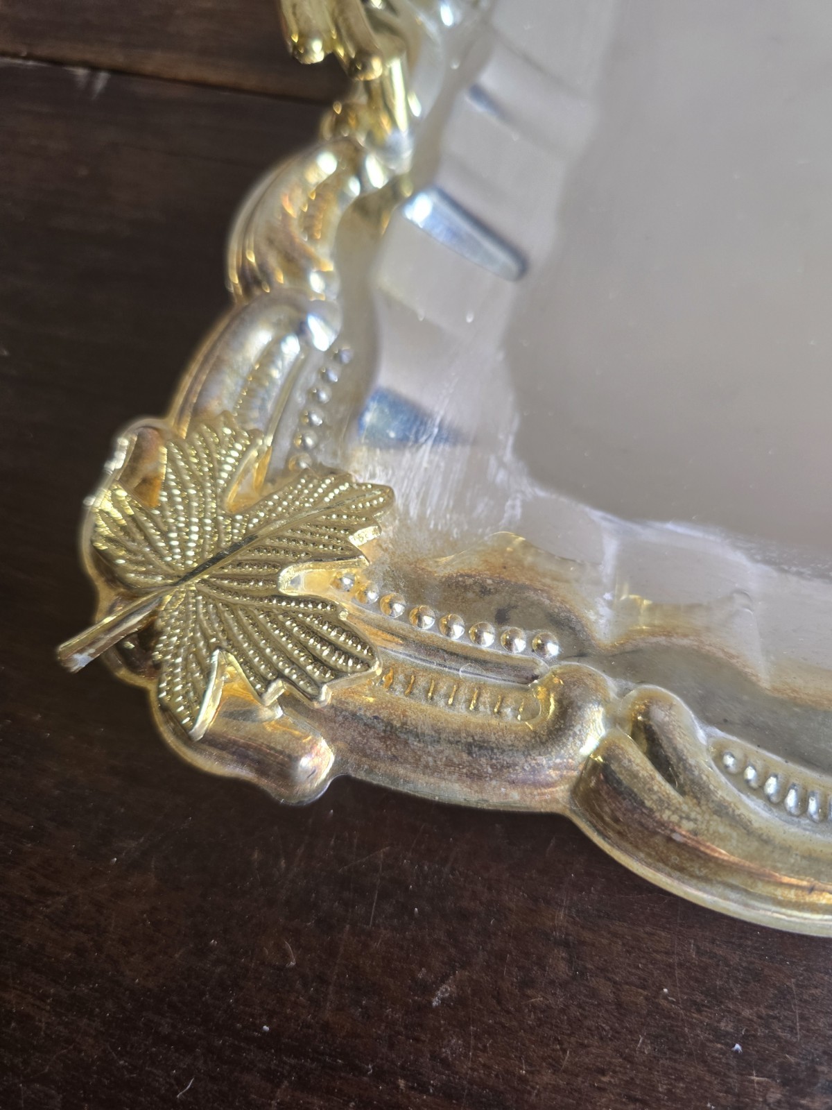 VTG Set Of 2 Dakco Silver Plated Retangle Baroque Trays W/Gold Handles & Leaves