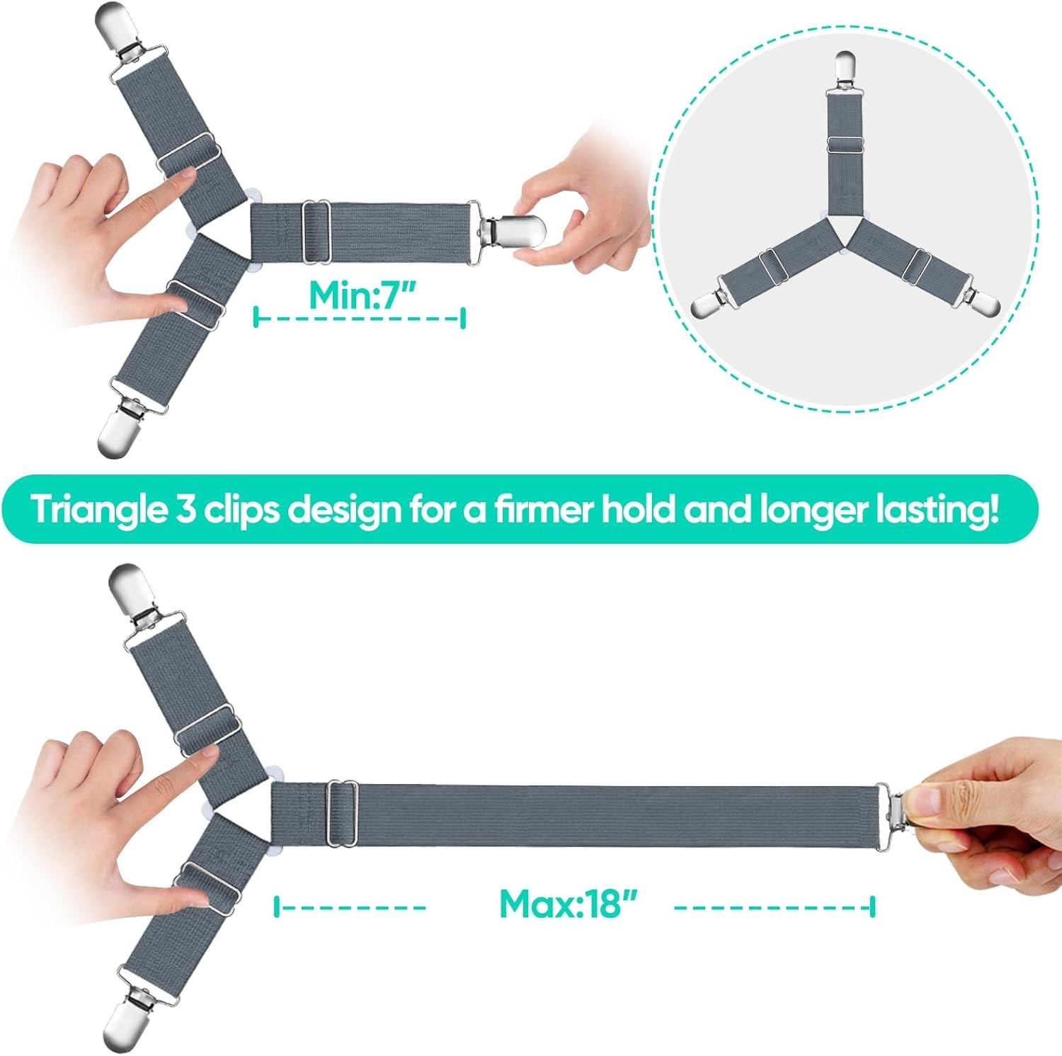 Stay Tidy with 4 Pcs Bed Sheet Straps - Easy Install Fitted Clip System