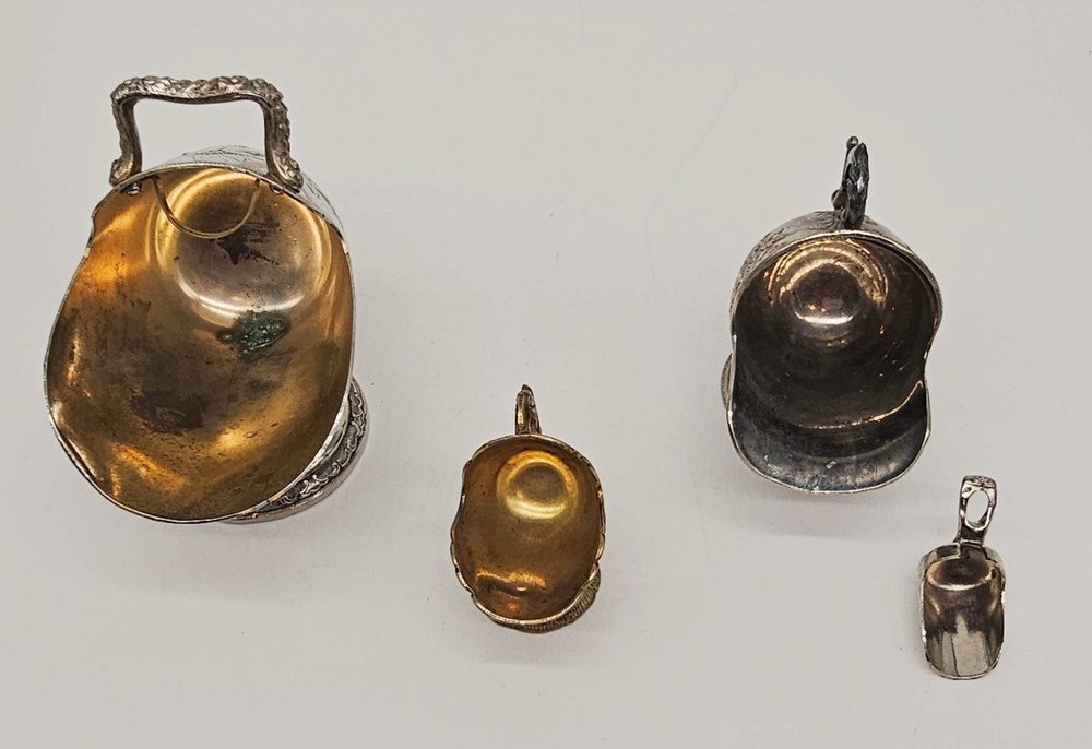 Silverplate 3 Sugar Scuttles + 1 Scoop Lot of 4 Pieces Small Med Large Victorian