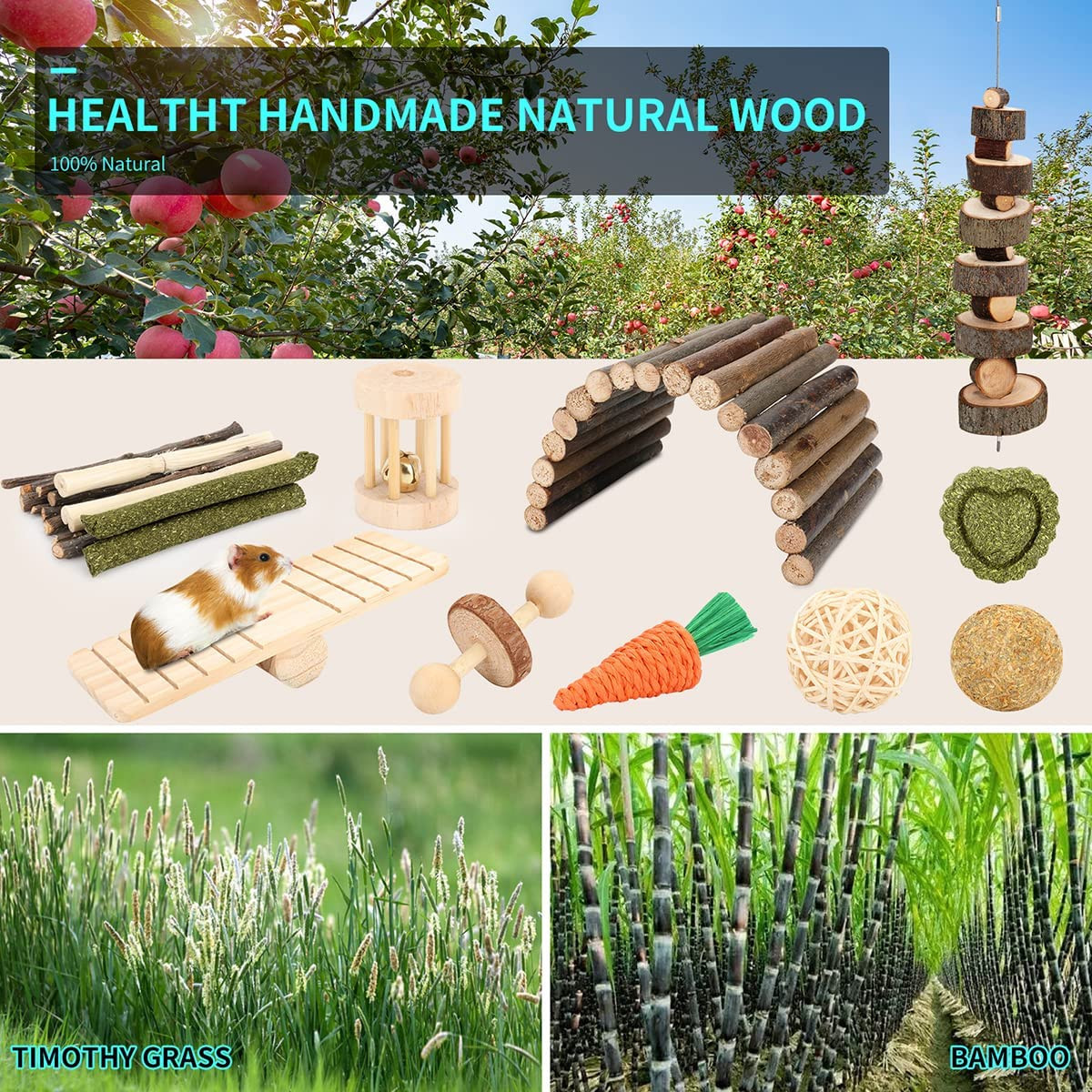 Hamster Cage Accessories, 12 Different Chew Toys for Guinea Pig, Chinchillas, Ge