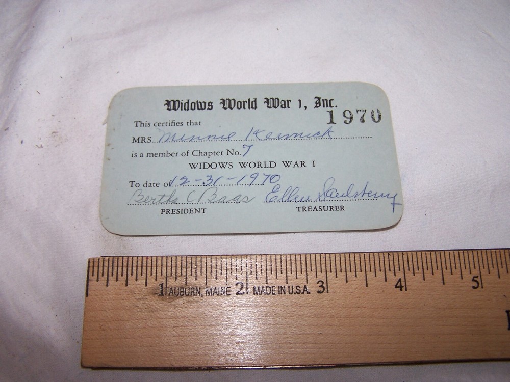 1970 WIDOWS WORLD WAR ONE Membership Card