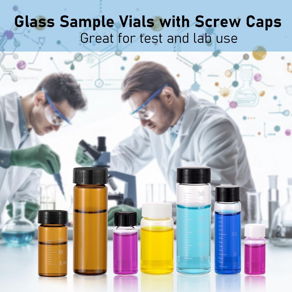 28Pcs 30ml(1oz) Small Amber Glass Vials with Lids Lab Sample Vials Empty Refi...