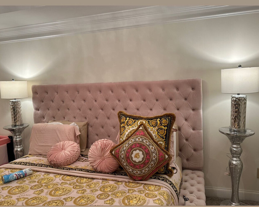 Pink Tufted Storage King Bed