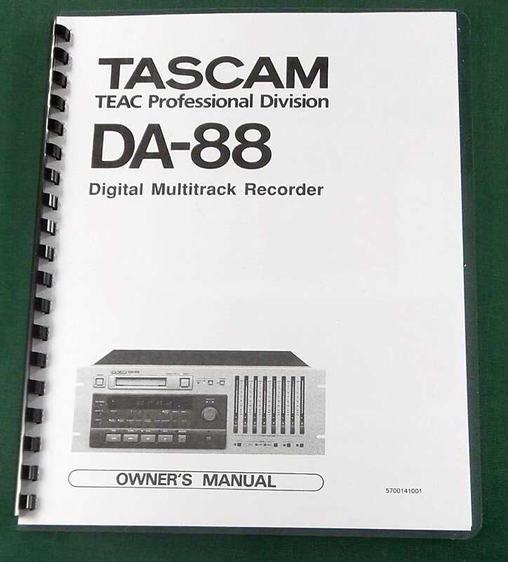 Tascam DA-88 Owners Manual: Comb Bound & Protective Covers!