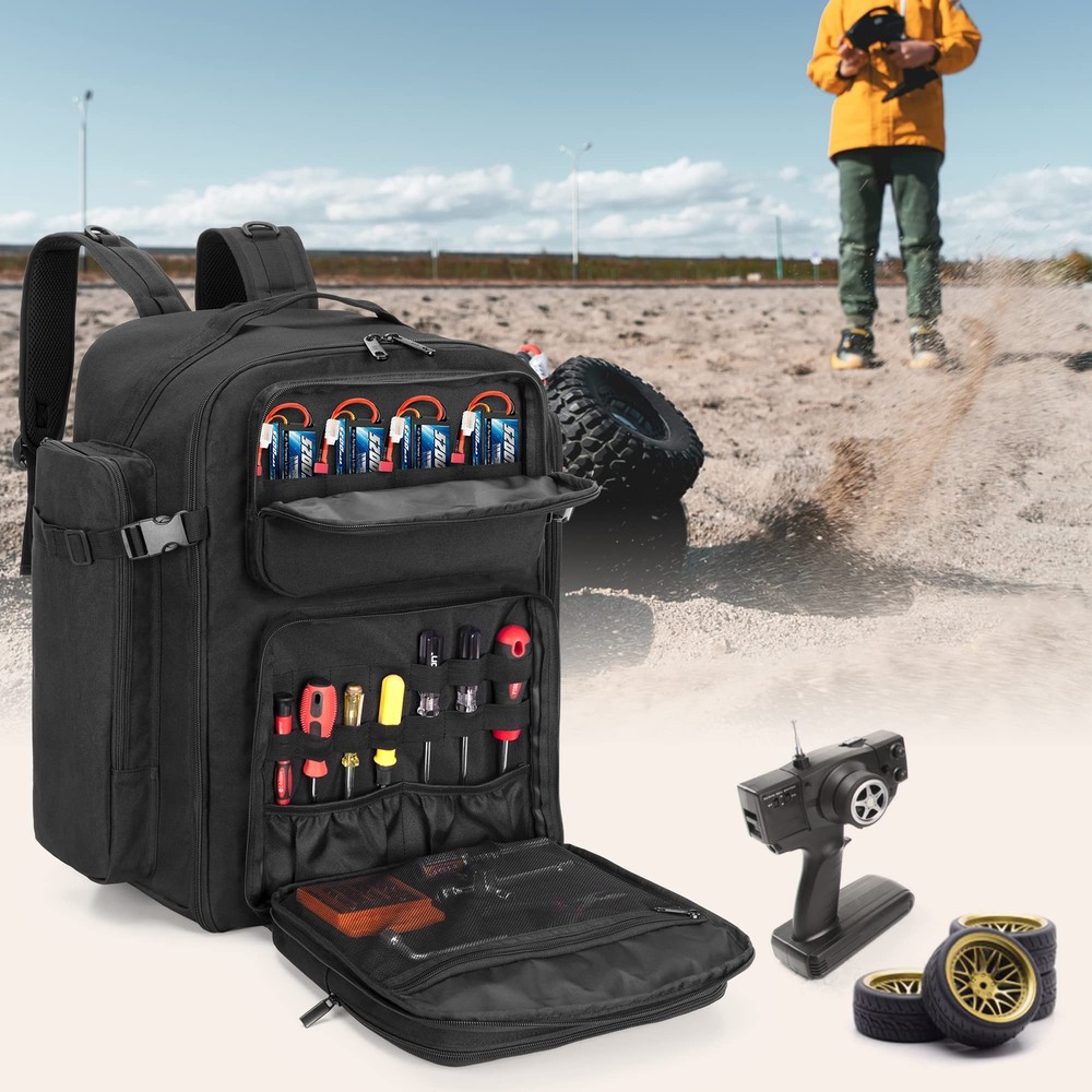GOBUROS RC Backpack for 1/10 Car RC Storage Bag with Multi Pockets for Tools ...