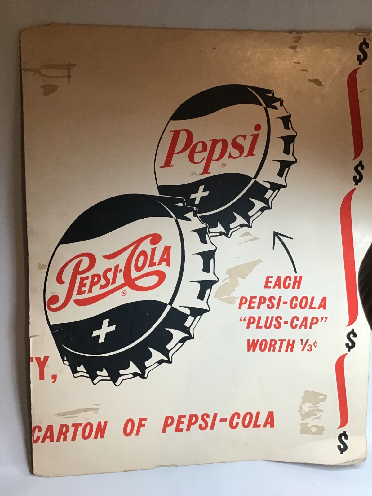 Pepsi Cola Plus Caps  Cardboard Advertising Sign Collectible 22inX28in
