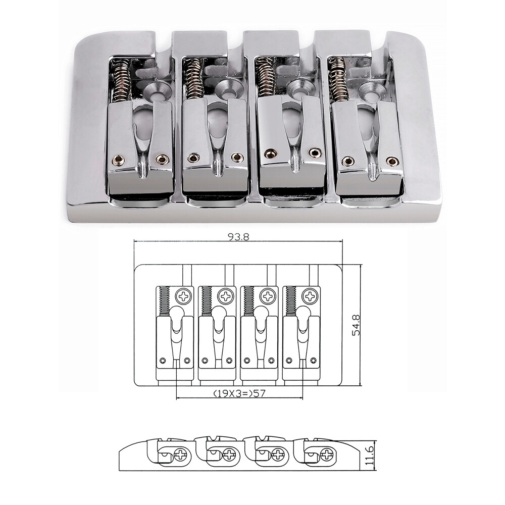 4 String Bass Bridge A Style Top Load and String Through Body Tailpiece Chrome