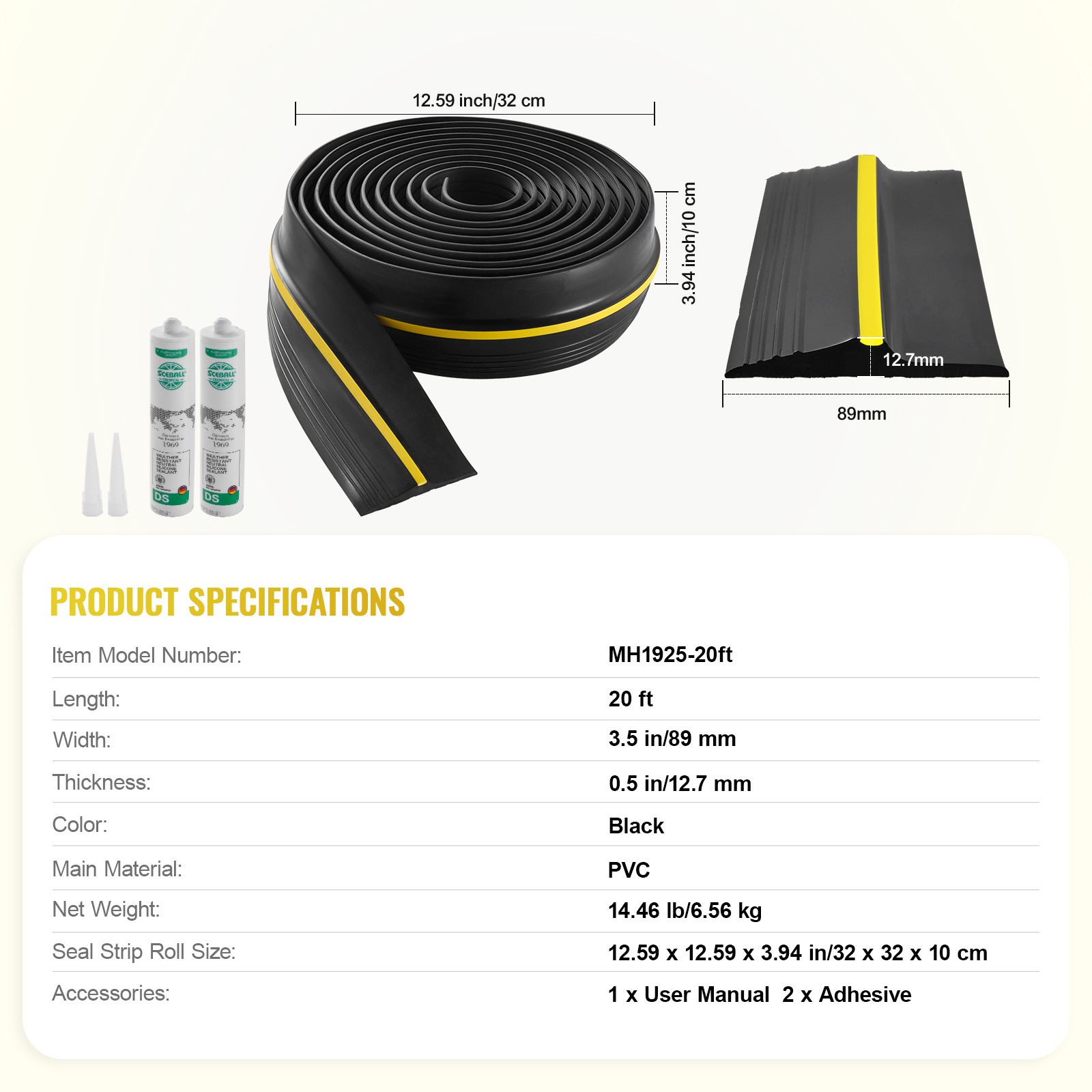 Garage Door Threshold Seal Strip 20 FT Universal Bottom Waterproof PVC