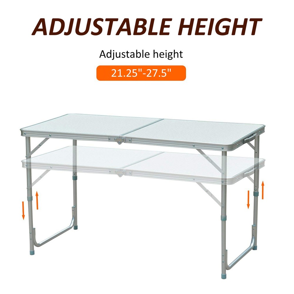 47" Folding Camping Table with Height Adjustability, Lightweight Portable Table
