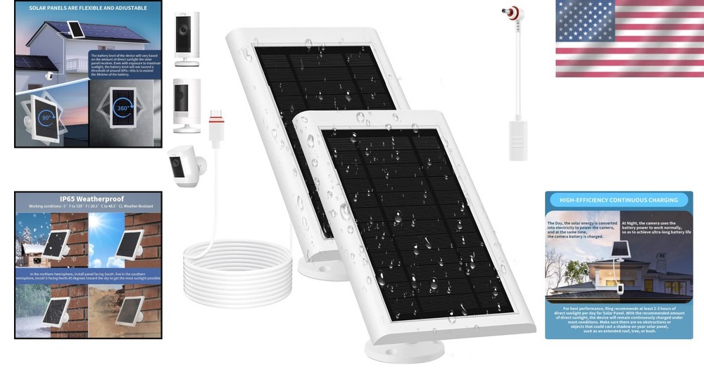 Solar Panel for Ring Camera(2Nd Generation), 2 Pack 5W Solar Panel with 10FT/3M