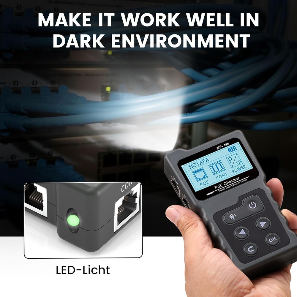 POE & Continuity Network Tester with Backlit LCD - Efficient & Lightweight