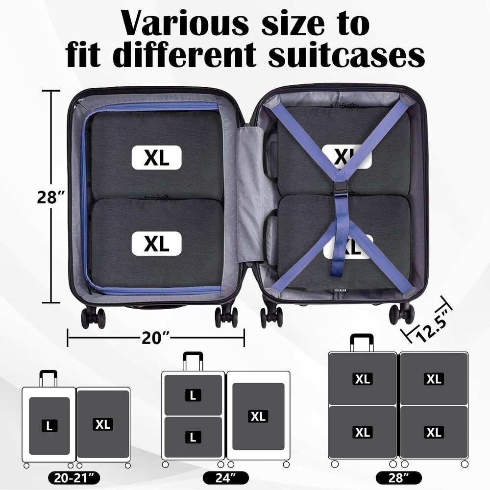 Compression Packing Cubes for Travel Essentials, 4 Set Expandable Travel Cube...
