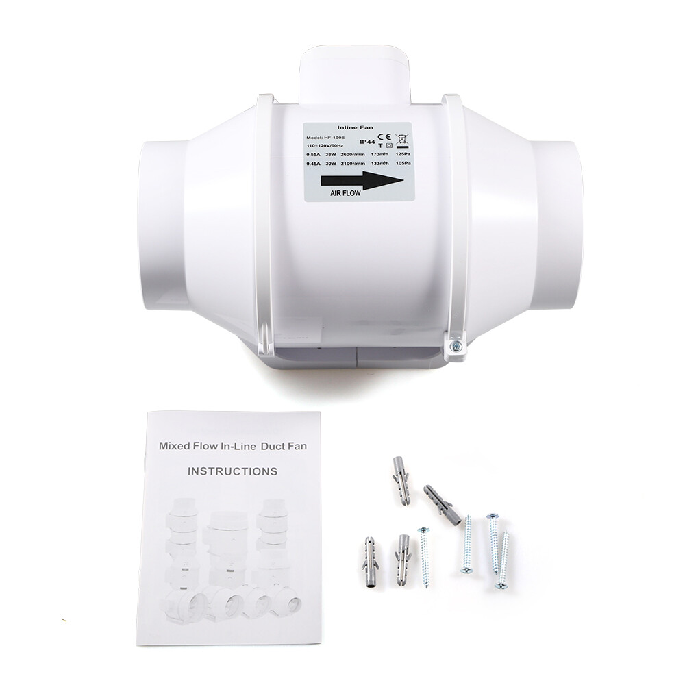4'' Inline Duct Fan - Quiet, Waterproof Blower for Efficient Air Circulation