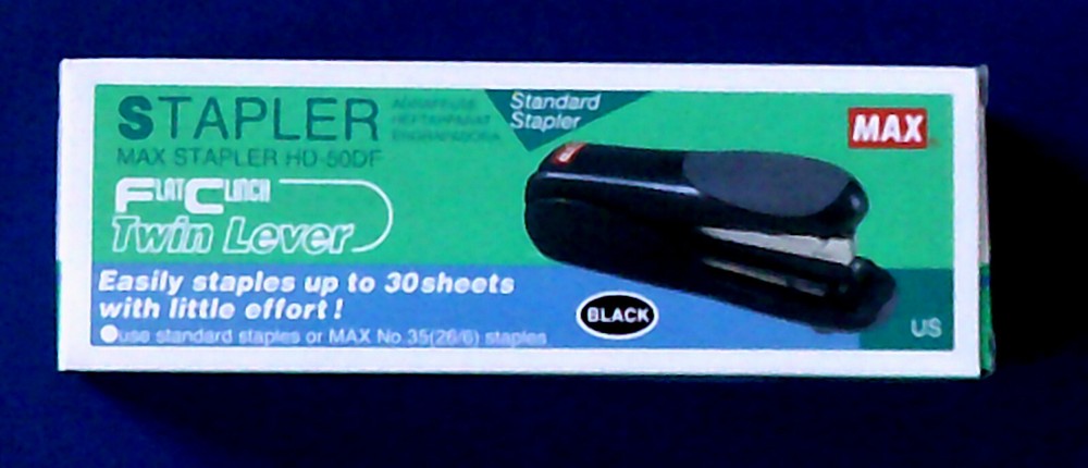 Max Flat Clinch Stapler 30-Sheet Capacity Black HD50DF-Full size