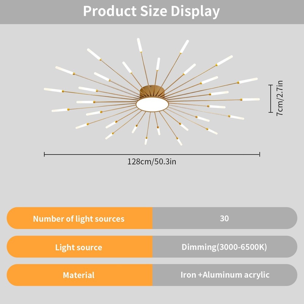 Gold Firework LED Ceiling Light 30+1, Smart Dimmable w/ APP & Remote