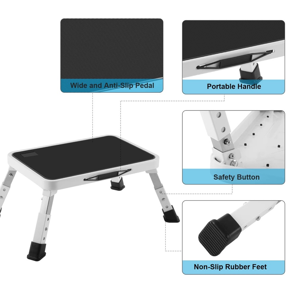 Folding Step Stool, Height-Adjustable Step Stool with Non-Slip Platform, Step...