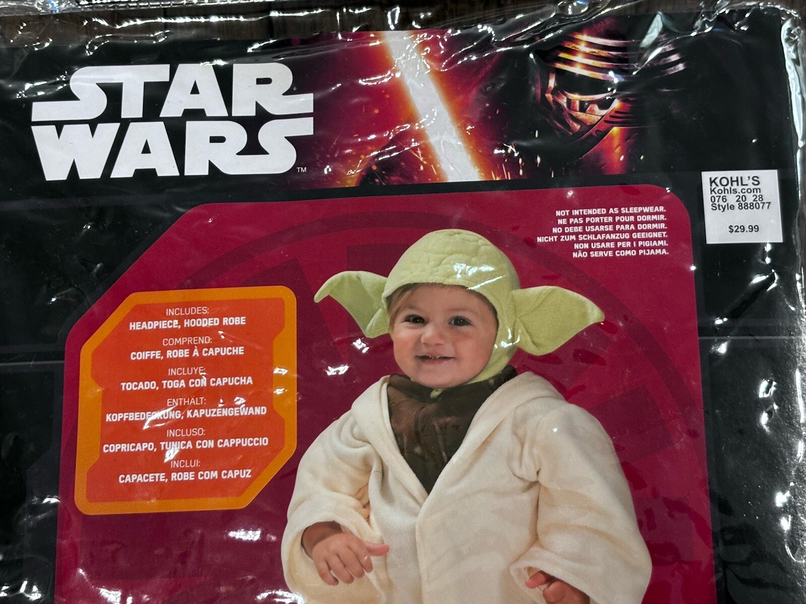 Star Wars Yoda Toddler Halloween Costume Rubies #888077 size 24M Pre-owned Cool