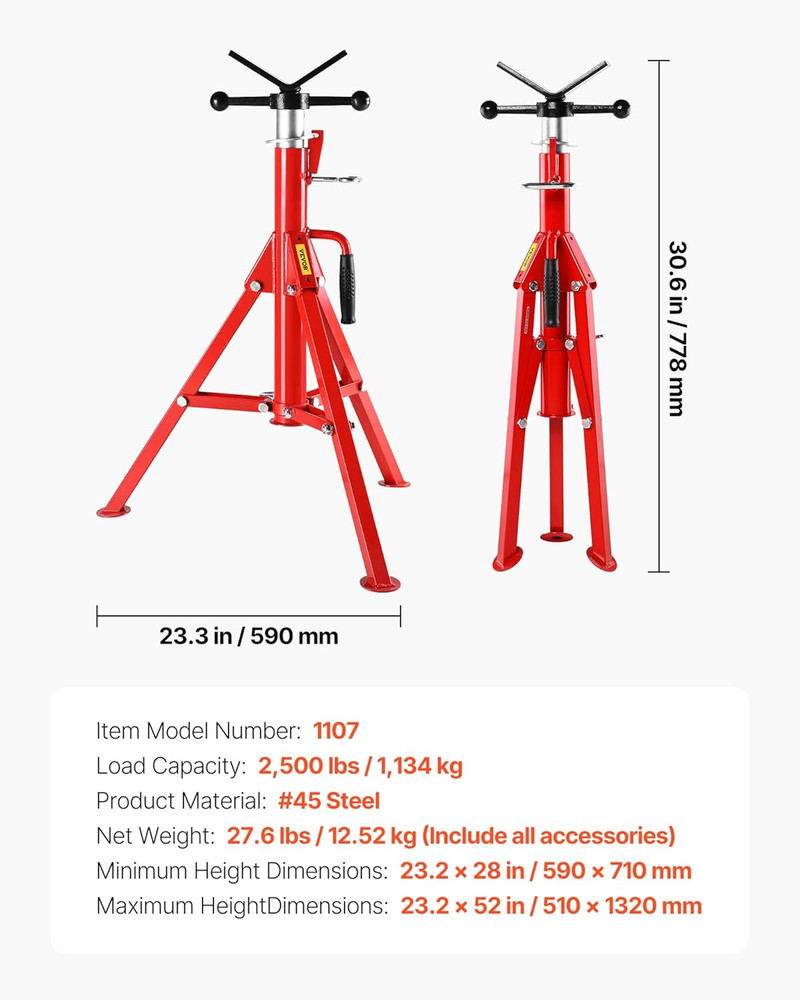 Pipe Jack Stand Robust Steel Heavy-Duty Construction | Adjustable Height Range |