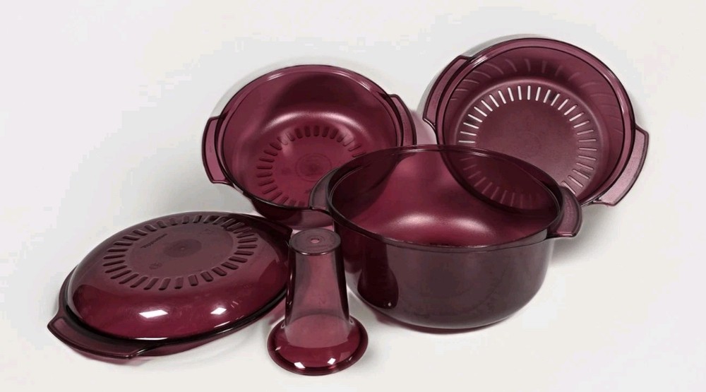 Tupperware Microwave Stack Cooker Steamer Cranberry Red 5 Piece Set