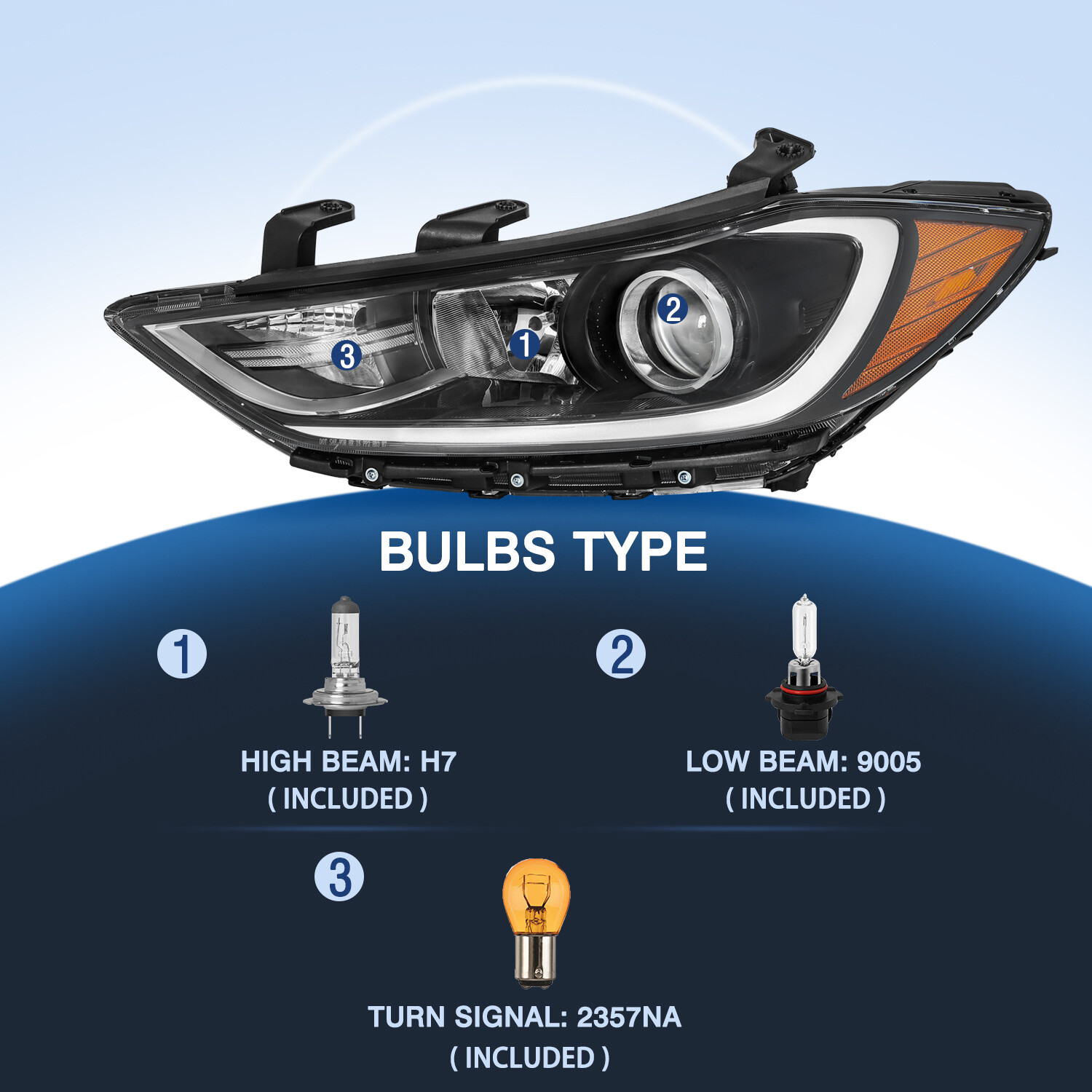 W/Bulbs For 2017 2018 Hyundai Elantra Projector Headlights Assembly Left & Right