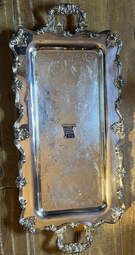 Vintage Rectangular Heavy Footed Leonard  Silverplate Butlers Serving Tray 25”