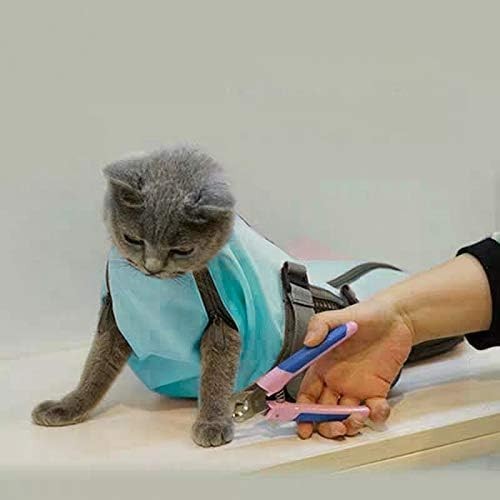 Durable Cat Grooming Bag M-Blue, Includes Muzzle, No Scratch, Bite Prevention