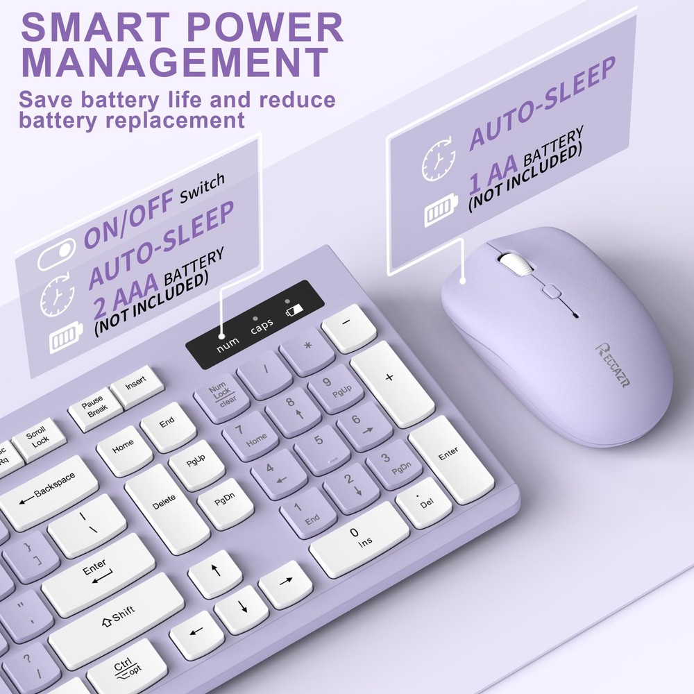Wireless Keyboard and Mouse Combo, Full-Sized Wireless Keyboard and Adjustabl...