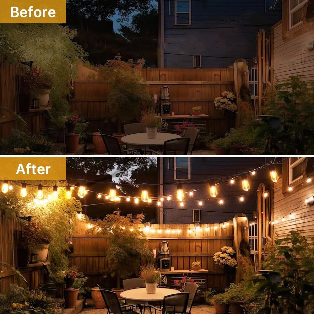 Vintage S14 LED String Lights 54ft Shatterproof IP65 Warm White Connectable