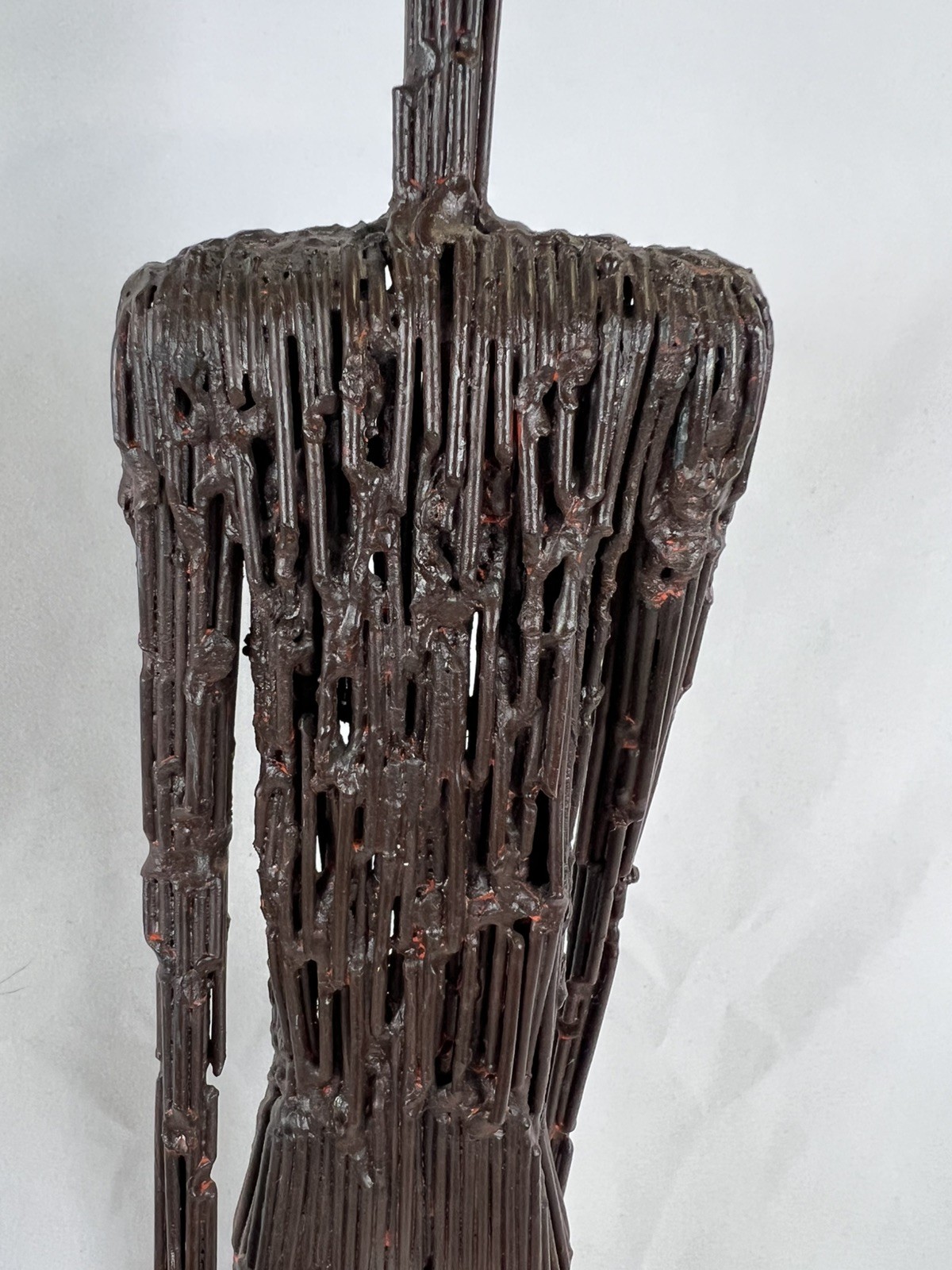 Brutalist Male Welded Nail Art Sculpture Modernist Metal 27” Giacometti Style