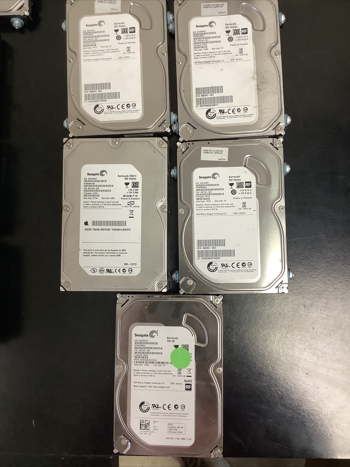 Lot Of 5 Seagate Barracuda 500GB Desktop Hard Drive