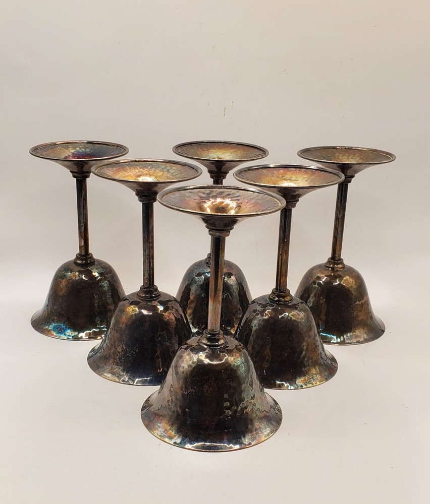 Bernad Rice's Sons 1920 - Apollo EPNS Hammered Silver Plate Cocktail Cups Set 6