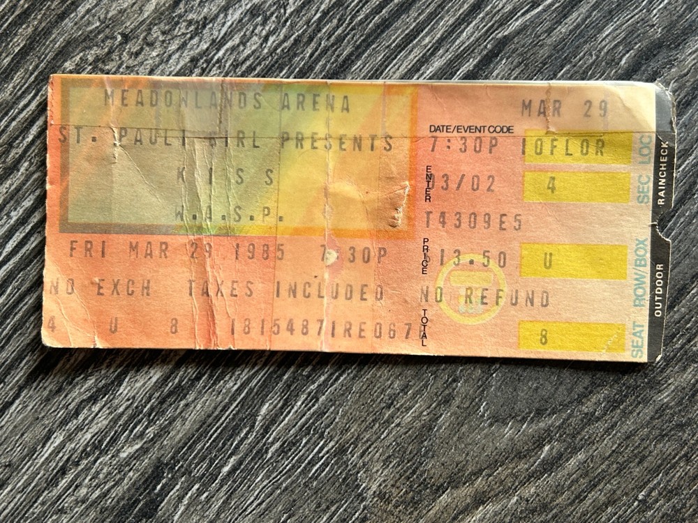 KISS Wasp Ticket Stub Animalize Concert Tour 1985 Meadowlands NJ Vintage Kiss