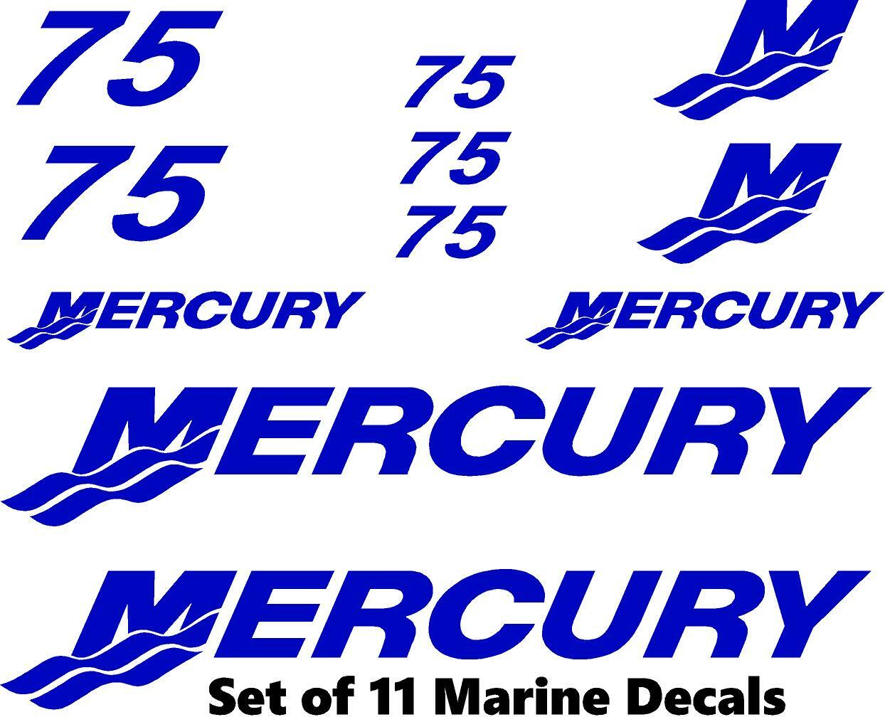 (11pc) Set of 75 Hp Mercury outboard cowling decal set custom color choices
